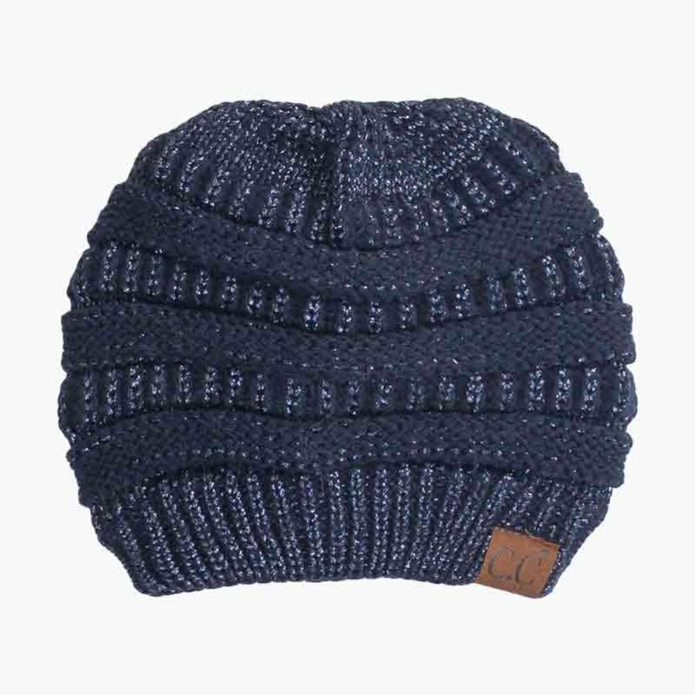 C.C. Chunky Cable Knit Beanie in Metallic Navy